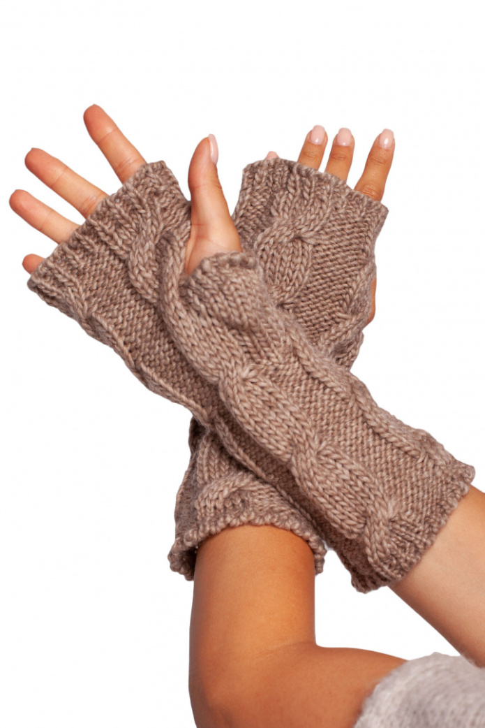 Rękawiczki damskie długie bez palców dzianina swetrowa beżowe